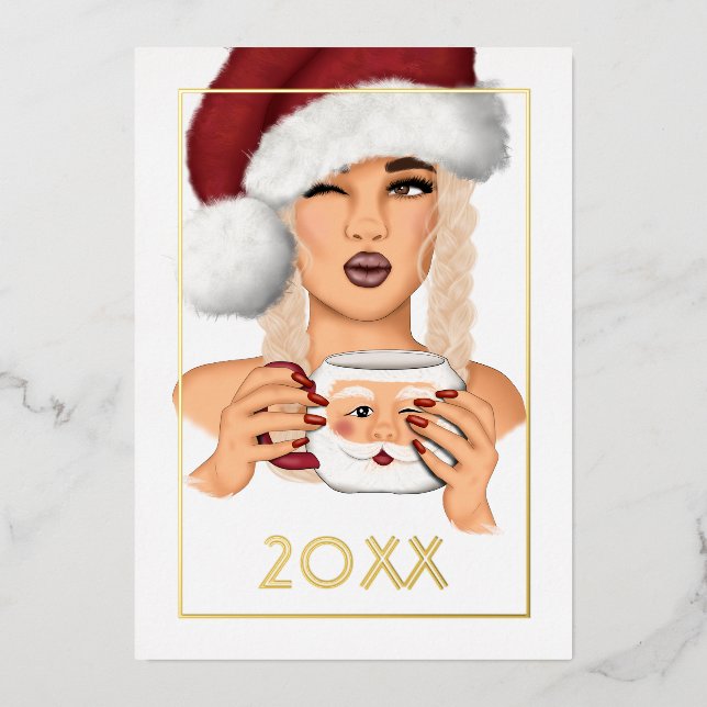 Carte De Vœux En Aluminium Chic Femme Père Noël Noël (Recto)