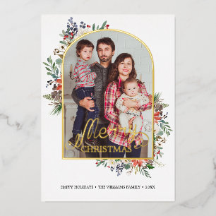 Carte De Vœux En Aluminium Chic Holly Berries Arch Cadre photo Année d'examen