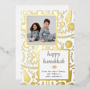 Carte De Vœux En Aluminium Chic Moderne Hanukkah Floral 1 Photo Joyeux Hanukk