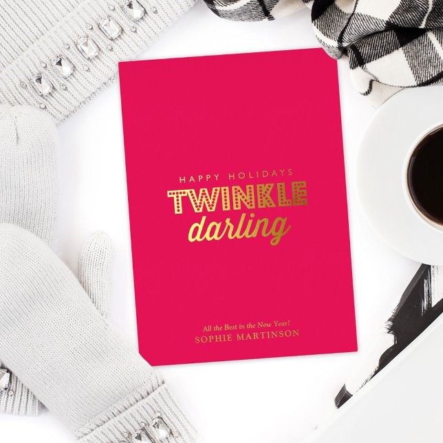 Carte De Vœux En Aluminium Chic non photo Twinkle Darling (Twinkle Darling Real Foil Holiday Card—Front)