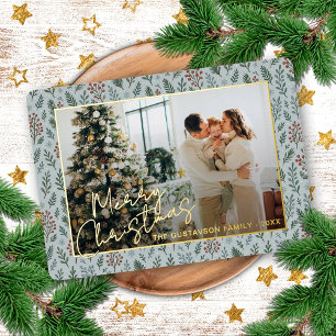 Carte De Vœux En Aluminium Chic Salutations Saisonnières Sur Holly Berries Go