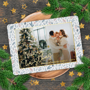 Carte De Vœux En Aluminium Chic Salutations Saisonnières Sur Holly Berries Go