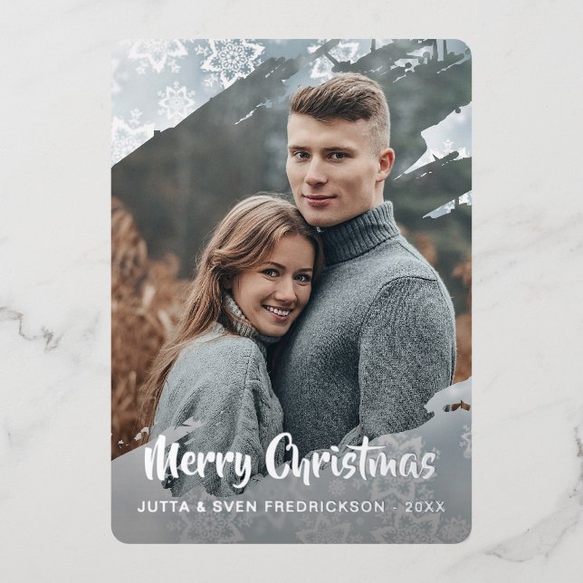 Carte De Vœux En Aluminium Chic Winter Wonderland Motif neige Silver Gold (Recto)