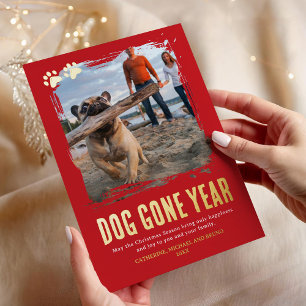 Carte De Vœux En Aluminium Chien de l'année Red Photo Noël
