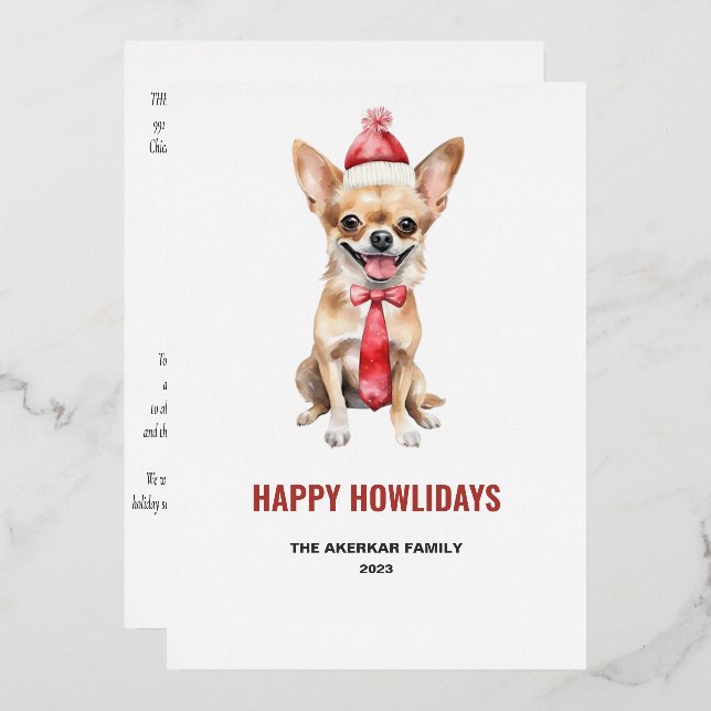 Carte De Vœux En Aluminium Chihuahua à l'aquarelle Joyeux Howlidays (Recto/Verso)