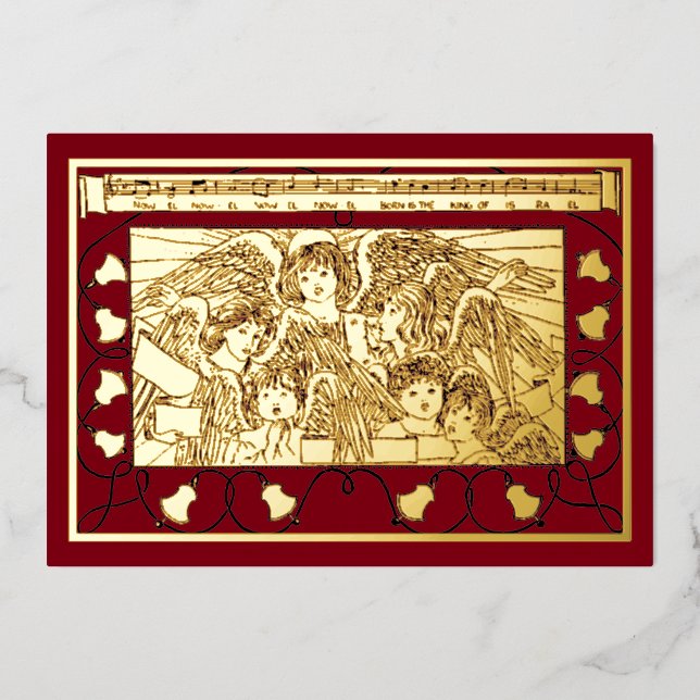 Carte De Vœux En Aluminium Chœur d'anges de Noël vintage (Recto)