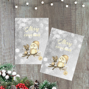 Carte De Vœux En Aluminium Chouette De Noël Avec Branches Et Boules