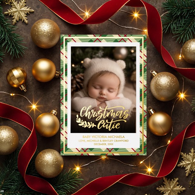 Carte De Vœux En Aluminium Christmas Cutie | Baby Photo Plaid Holiday (Créateur téléchargé)