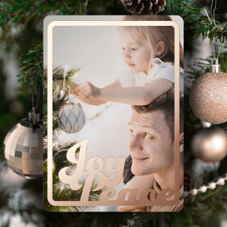 Carte De Vœux En Aluminium Christmas Joy Peace Keepsake Photo Rose Gold