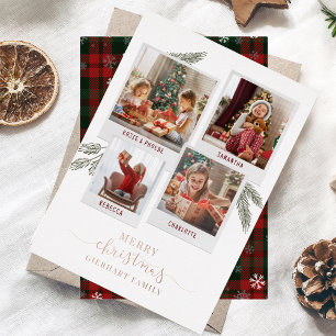 Carte De Vœux En Aluminium Christmas Photo Collage Rustique Plaid Rose Gold