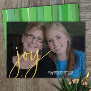 Carte De Vœux En Aluminium Christmas Photo Horizontal - JOY Watercolor gold