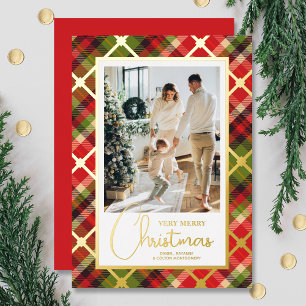 Carte De Vœux En Aluminium Christmas Photo Plaid Gold