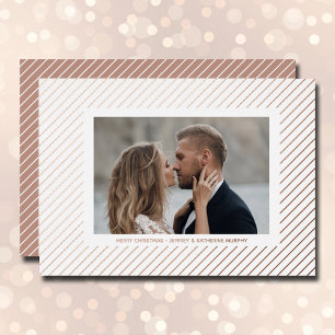 Carte De Vœux En Aluminium Christmas Photo Rose Gold Pinstripe