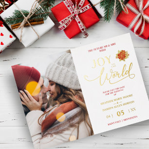 Carte De Vœux En Aluminium Christmas Poinsettias Wreath Photo MR & MRS. Photo