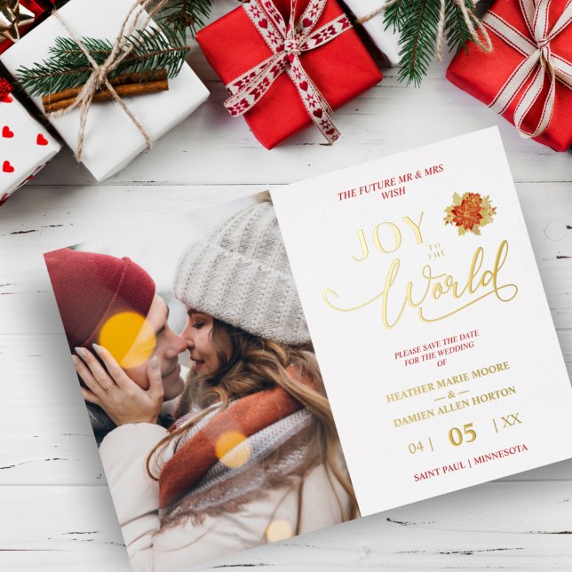 Carte De Vœux En Aluminium Christmas Poinsettias Wreath Photo MR & MRS. Photo (Créateur téléchargé)