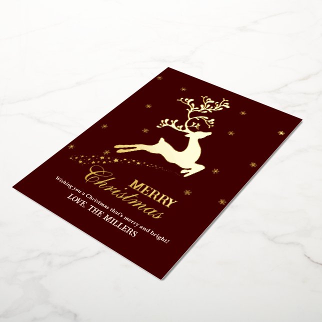 Carte De Vœux En Aluminium Christmas Reindeer Personnaliser le nom de famille (Rotation)