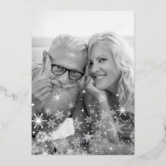 Carte De Vœux En Aluminium Christmas Snowflakes Happiest Holidays Family (Recto)