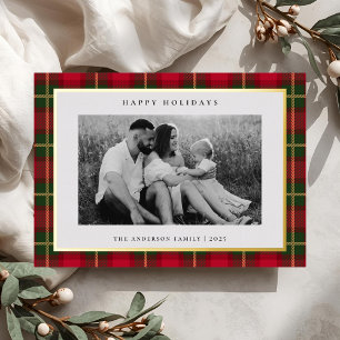 Carte De Vœux En Aluminium Christmas Tartan Plaid Two Side Family Photo