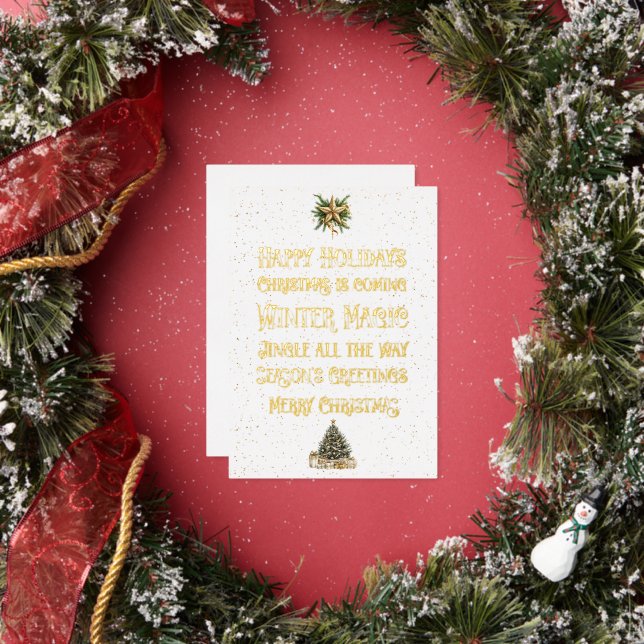 Carte De Vœux En Aluminium Christmas White with Gold Word Art Gold (Insitu)