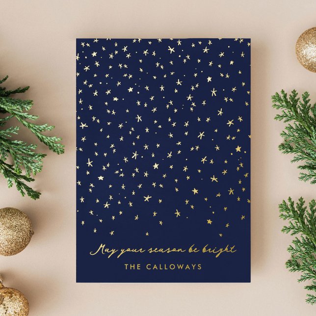 Carte De Vœux En Aluminium Ciel étoilé illustré or (Starlit Sky Illustrated Gold Foil Holiday Card)