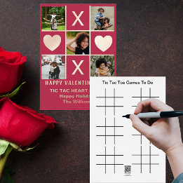 Carte De Vœux En Aluminium Cinq Photo Tic Tac Toe Coeur Magenta Valentine