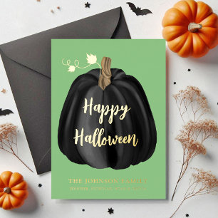 Carte De Vœux En Aluminium Citrouille noire élégante Halloween Or