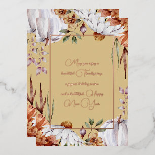 Carte De Vœux En Aluminium Citrouilles et fleurs blanches élégantes écriture
