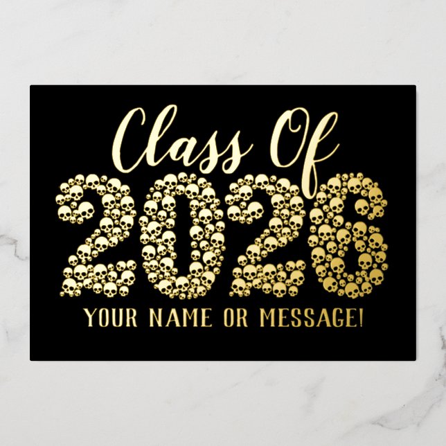 Carte De Vœux En Aluminium Classe Skulls De 2023 Grad Gold Foil Card (Recto)