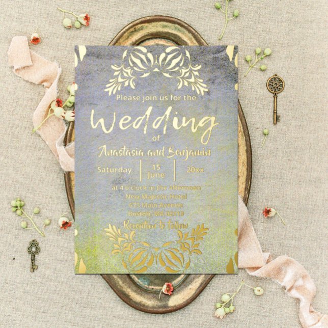 Carte De Vœux En Aluminium Classic Elegant Luxe Baroque Gold Mariage frontièr (Créateur téléchargé)