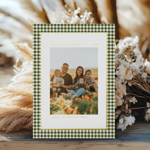 Carte De Vœux En Aluminium Classic et Elegant Green Family Photo Gold
