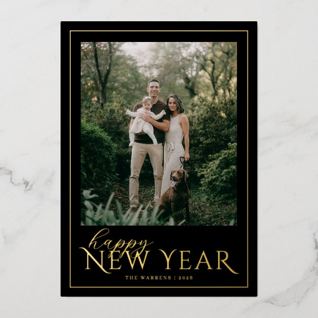 Carte De Vœux En Aluminium Classic Frame New Year Photo (Recto)