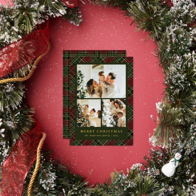 Carte De Vœux En Aluminium Classic Red and Green & Photo Collage Christmas (Insitu)