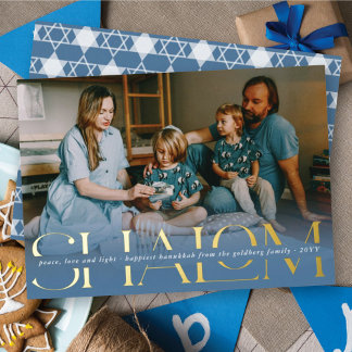 Carte De Vœux En Aluminium Classic Shalom Peace Love Light Photo Hanoukka