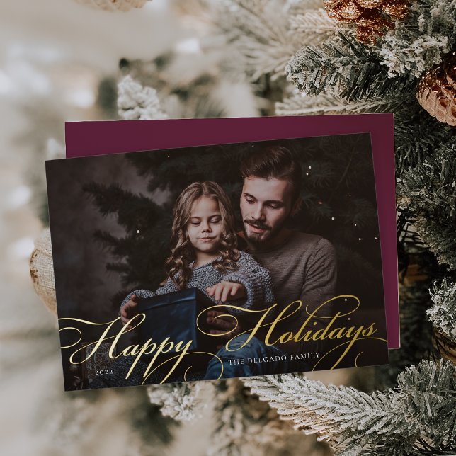 Carte De Vœux En Aluminium Classique | Happy Holidays Photo (Créateur téléchargé)