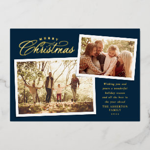 Carte De Vœux En Aluminium Classique Joyeux Noël deux photo élégant marine