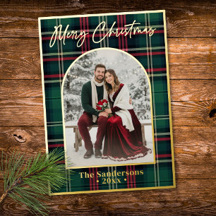 Carte De Vœux En Aluminium Classique Plaid Joyeux Noël Écriture Arc Photo