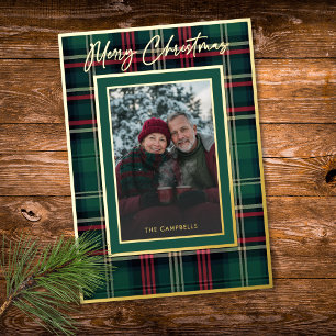 Carte De Vœux En Aluminium Classique Plaid Rouge Joyeux Noël Écriture Photo