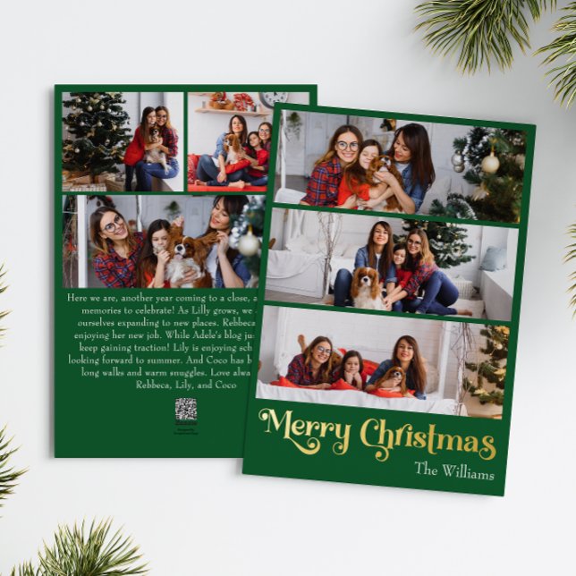 Carte De Vœux En Aluminium Classique Simple Green 6 Photo Joyeux Noël Or (Créateur téléchargé)