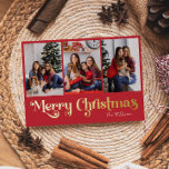 Carte De Vœux En Aluminium Classique Simple Red 3 photo Joyeux Noël Or<br><div class="desc">Célébrez la saison avec cette unique, classique simple rouge 3 photo Joyeux Noël en feuille d'or carte de vacances avec une touche de charme vintage. Le design minimaliste présente une élégante palette de couleurs rouge et or, évoquant l'esprit cosy de l'hiver. Son attrait moderne, associé à la formulation traditionnelle, crée...</div>