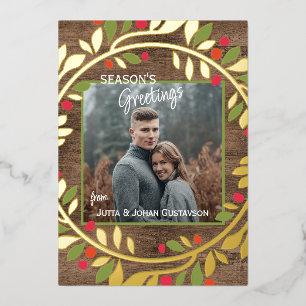 Carte De Vœux En Aluminium Classique Vert Holly Rouge Berries Or