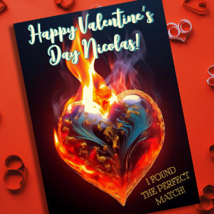 Carte De Vœux En Aluminium Cœur en feu - Carte de Saint-Valentin personnalisa