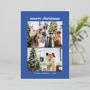 Carte De Vœux En Aluminium Collage de 3 photos minimal Joyeux Noël Bleu Or