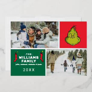 Carte De Vœux En Aluminium Collage de photos de famille Grinch Noël