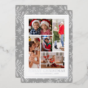 Carte De Vœux En Aluminium Collage de photos de Noël Flocon de neige argenté