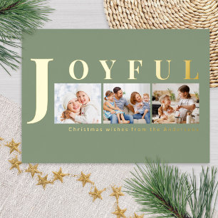 Carte De Vœux En Aluminium Collage de photos élégant vert sauge Joyeux Noël