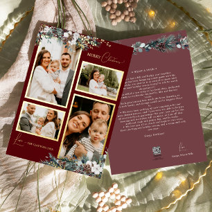 Carte De Vœux En Aluminium Collage de quatre photos vintage avec feuillage ro