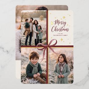 Carte De Vœux En Aluminium Collage photo avec ruban de Bourgogne pour Noël