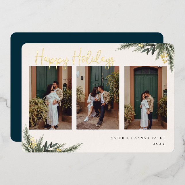 Carte De Vœux En Aluminium Collage photo Cadres de Berry de Noël (Recto/Verso)