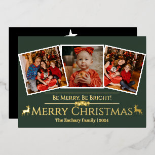 Carte De Vœux En Aluminium Collage photo de famille de rennes de Noël élégant