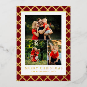 Carte De Vœux En Aluminium Collage photo de Noël à carreaux rouges